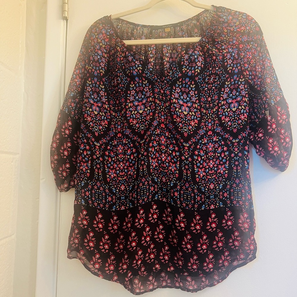 Fun 2 Fun Black and Pink Floral Blouse